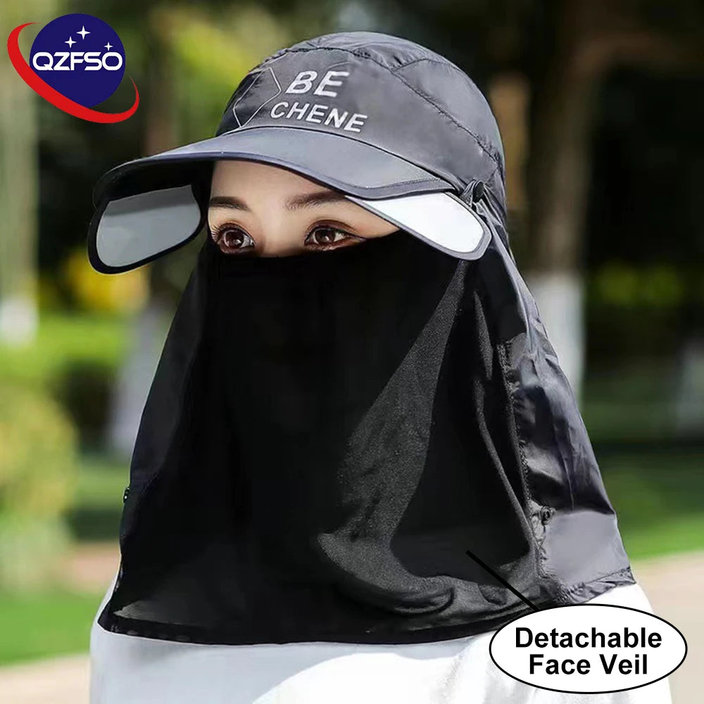 Retractable Visor Sun Cap with Detachable Neck & Face Cover