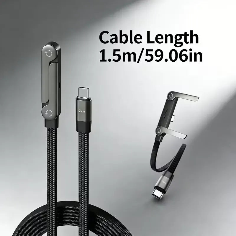 240W 2-in-1 C to C Charging Cable with Phone Stand 1.5m length