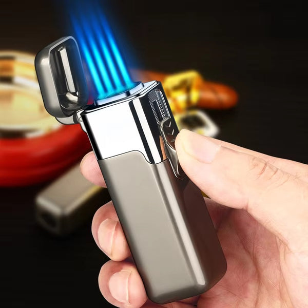 Best Refillable Fireplace Gas 4 Jet Blue Flame Cigar Torch Butane Fire Lighter Outdoor Windproof BBQ Camping Stove Torch Lighter