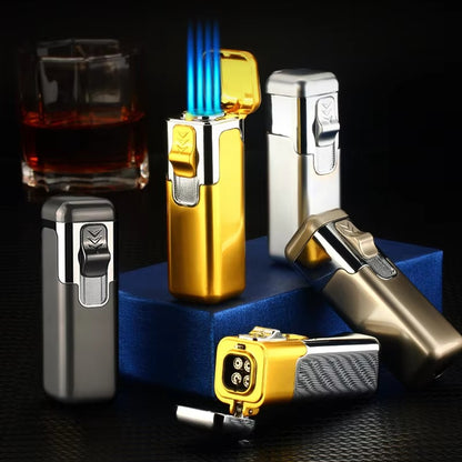 Best Refillable Fireplace Gas 4 Jet Blue Flame Cigar Torch Butane Fire Lighter Outdoor Windproof BBQ Camping Stove Torch Lighter